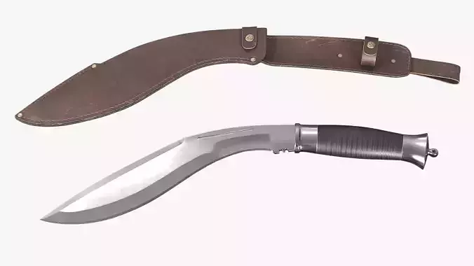 Modern Kukri knife with a leather scabbard 3D model