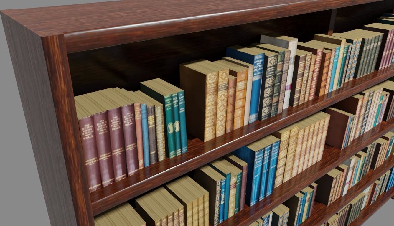 Old Wood Bookcase - Library - Estante de Livros Low-poly 3D model_13