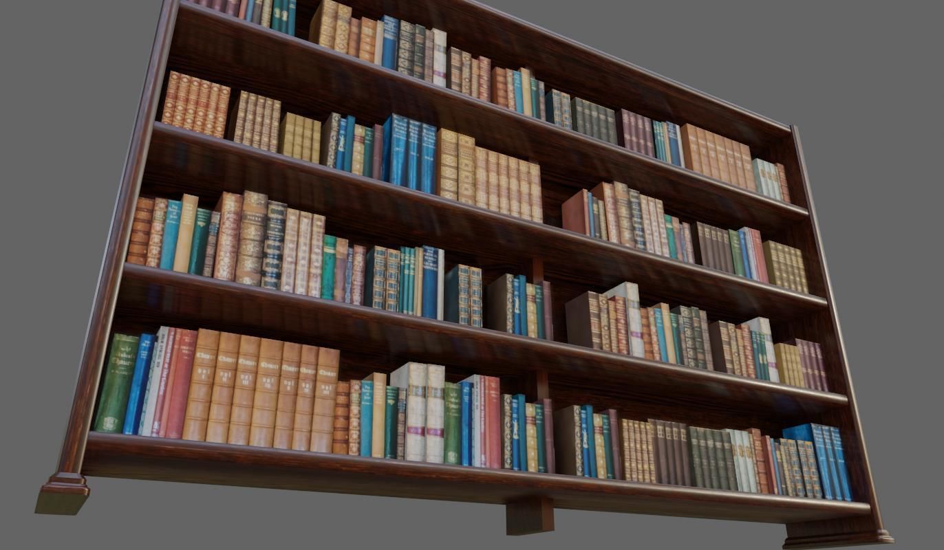 Old Wood Bookcase - Library - Estante de Livros Low-poly 3D model_3