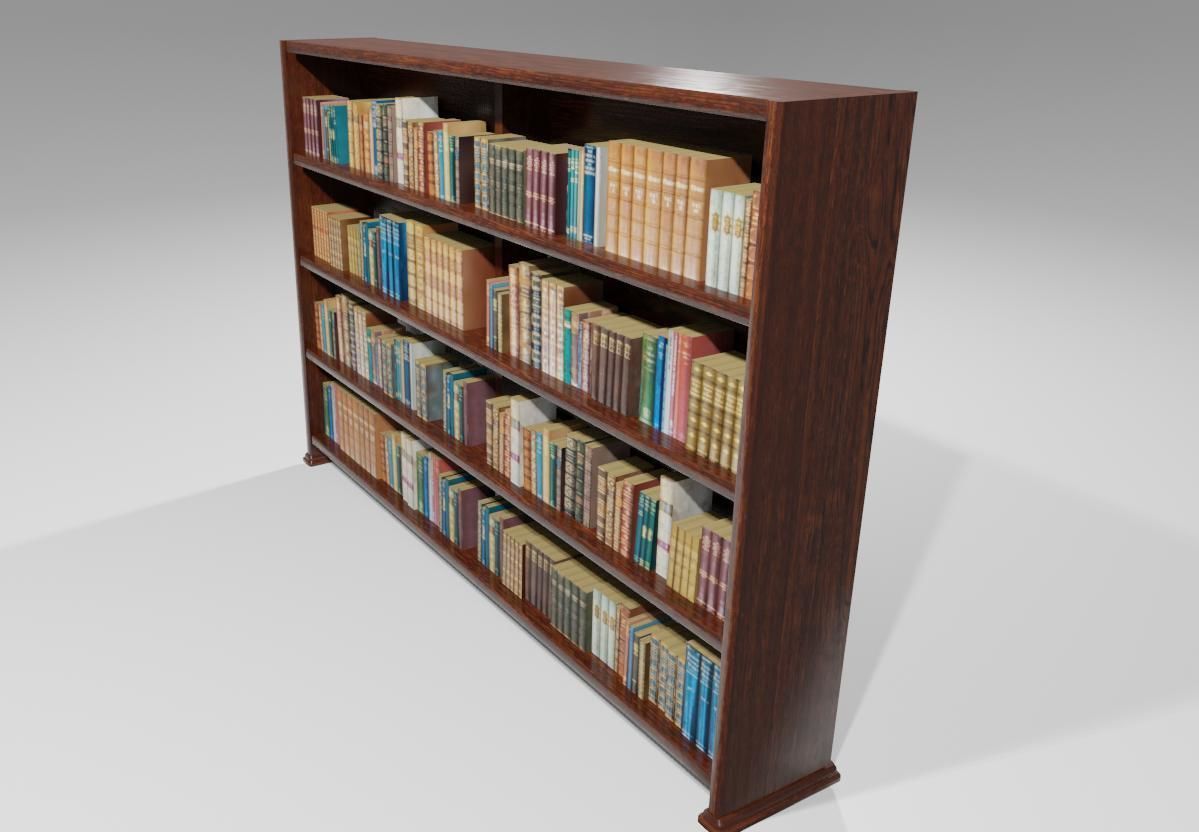 Old Wood Bookcase - Library - Estante de Livros Low-poly 3D model_2