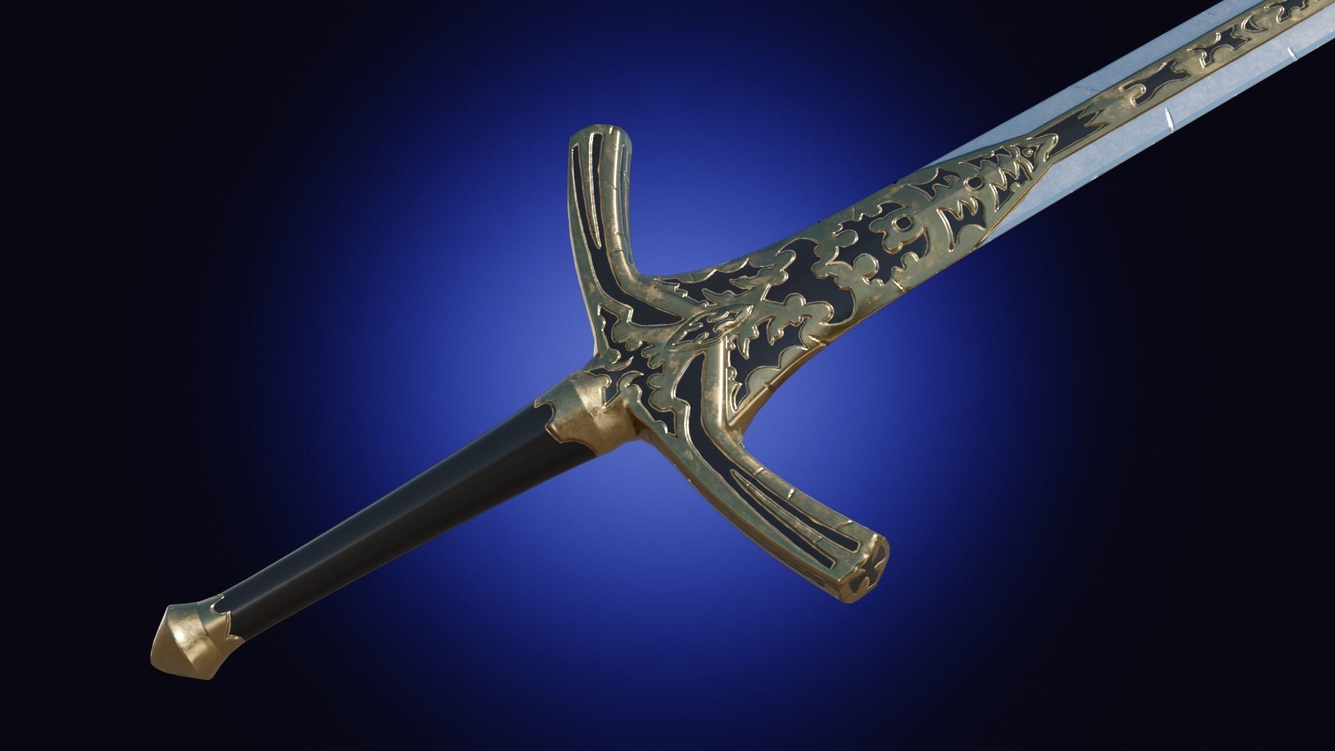 Weapon two handed fantasy longsword sword Low-poly 3D model_5