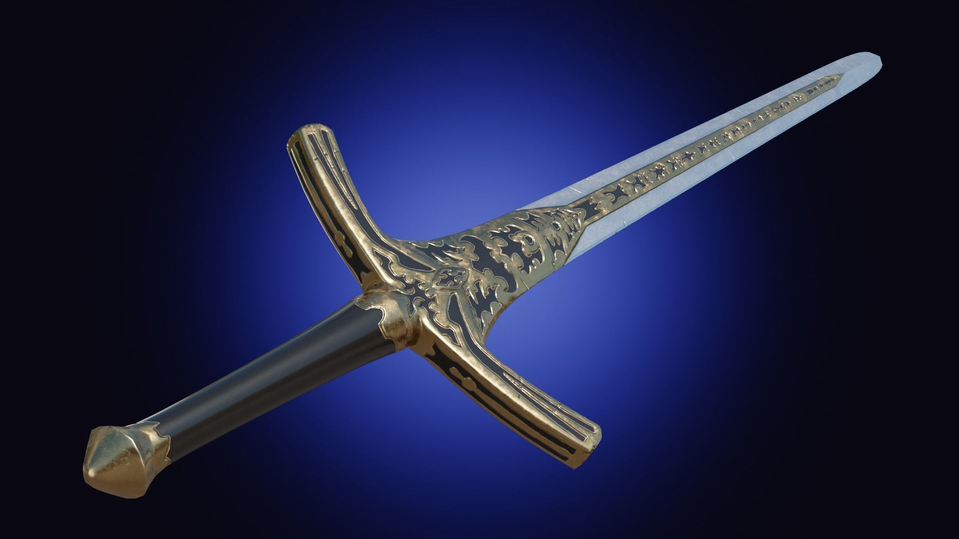 Weapon two handed fantasy longsword sword Low-poly 3D model_6