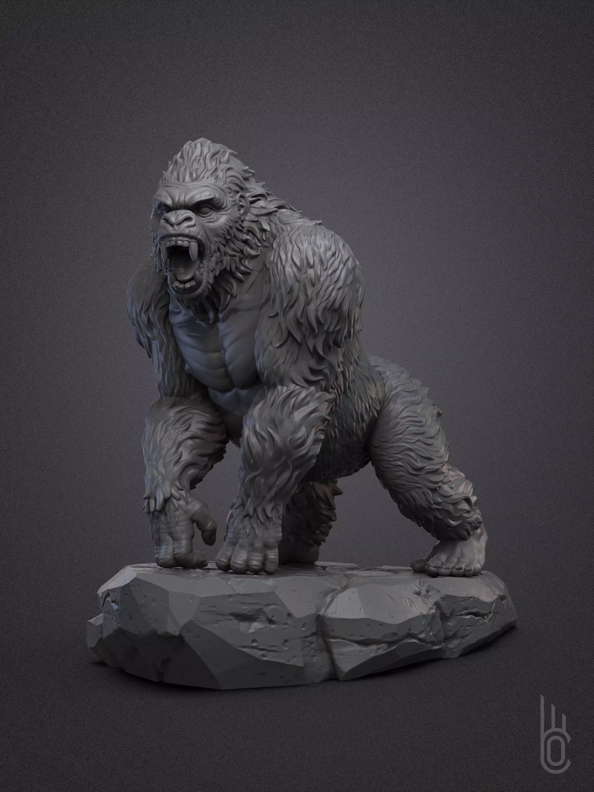 Gorilla on rock 3D print model_0