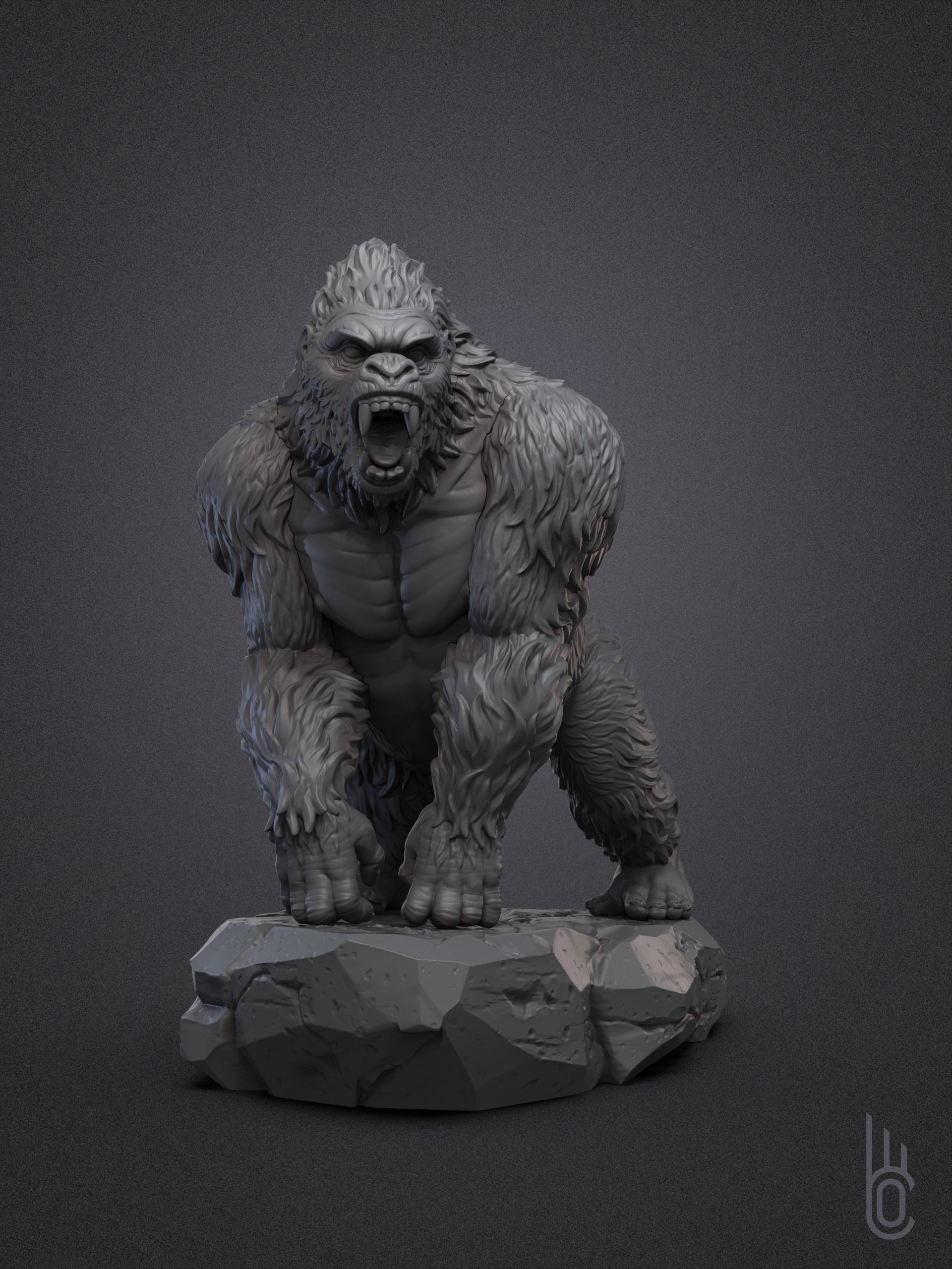 Gorilla on rock 3D print model_5