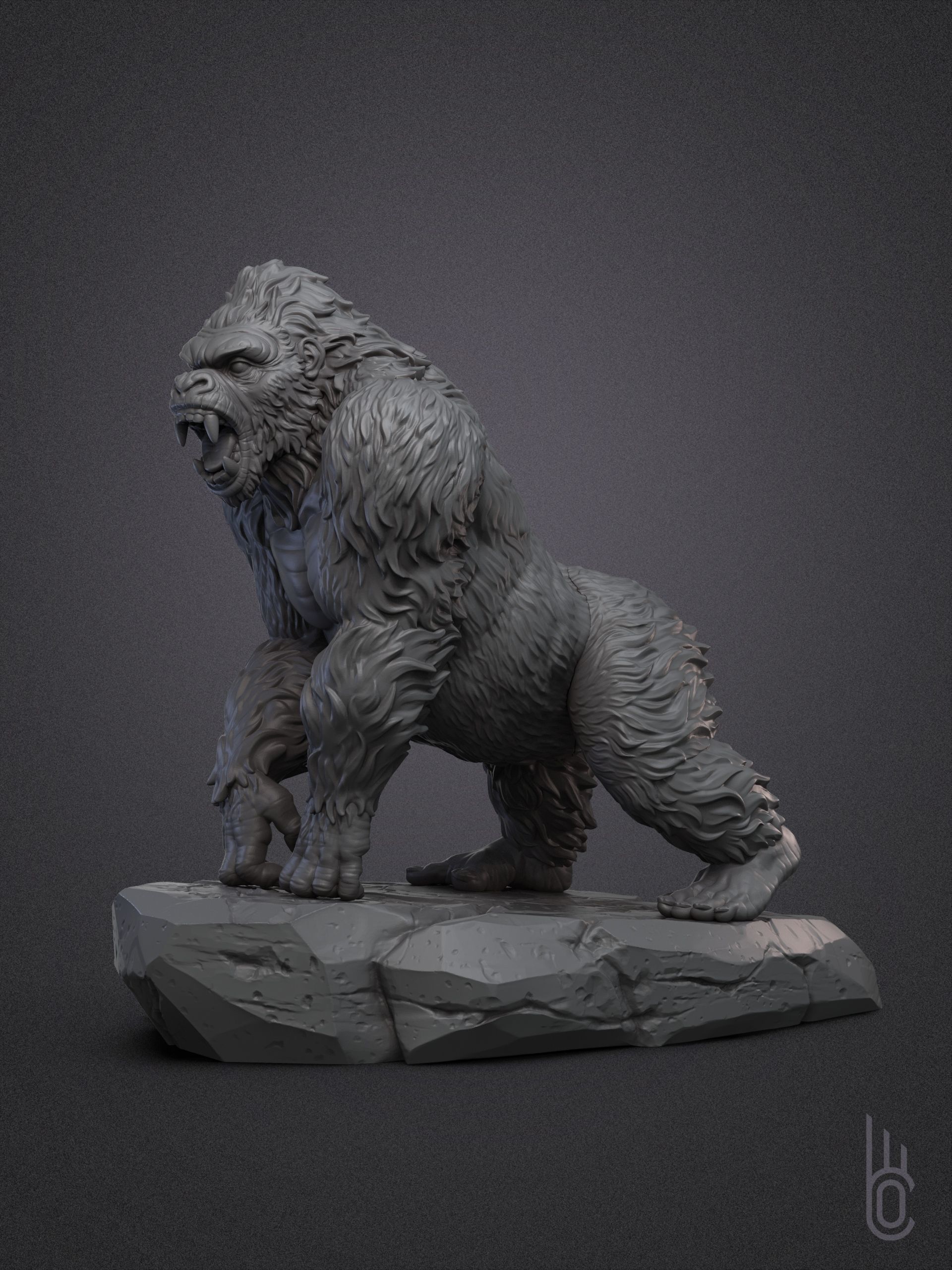 Gorilla on rock 3D print model_2