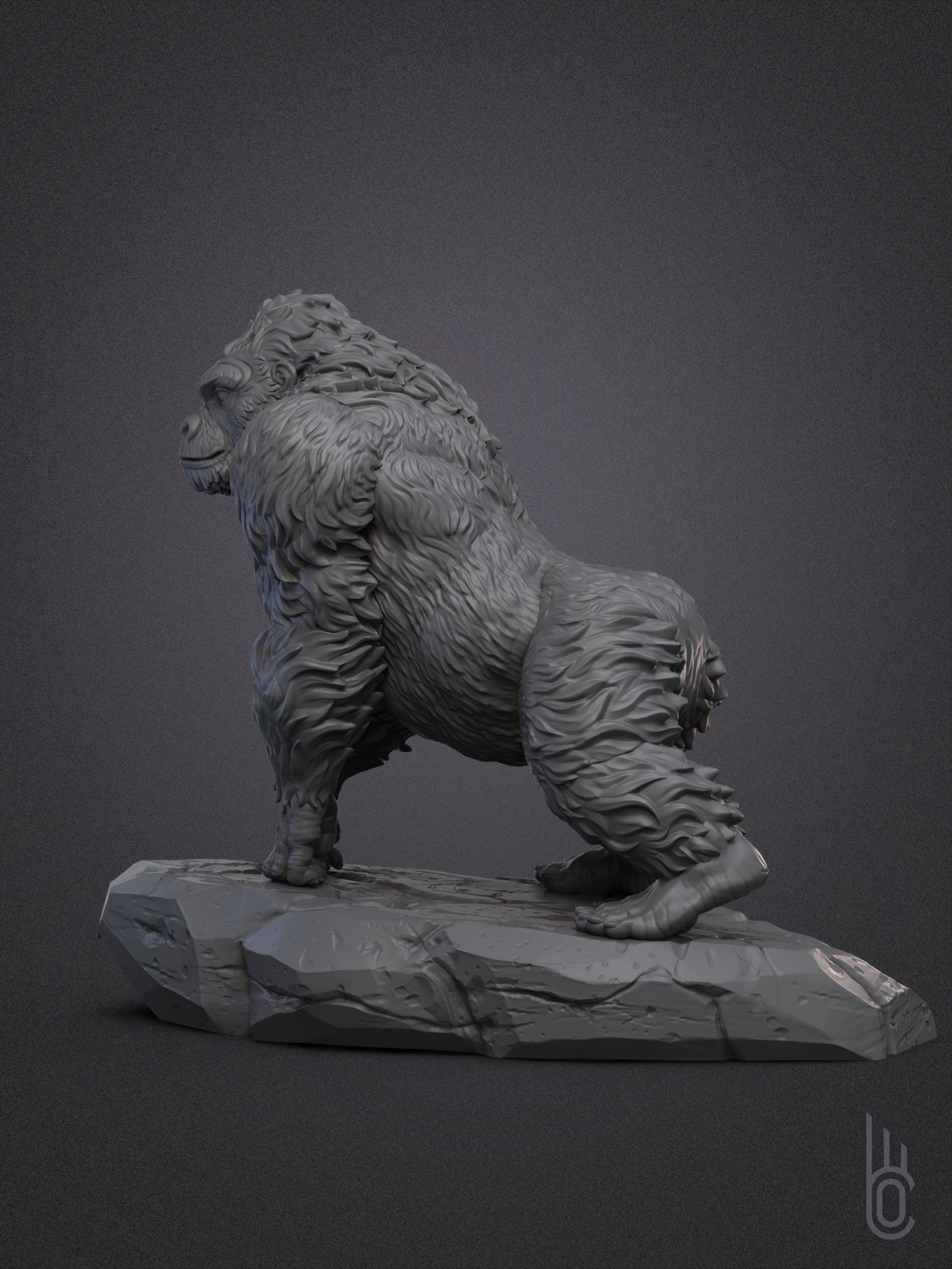 Gorilla on rock 3D print model_7