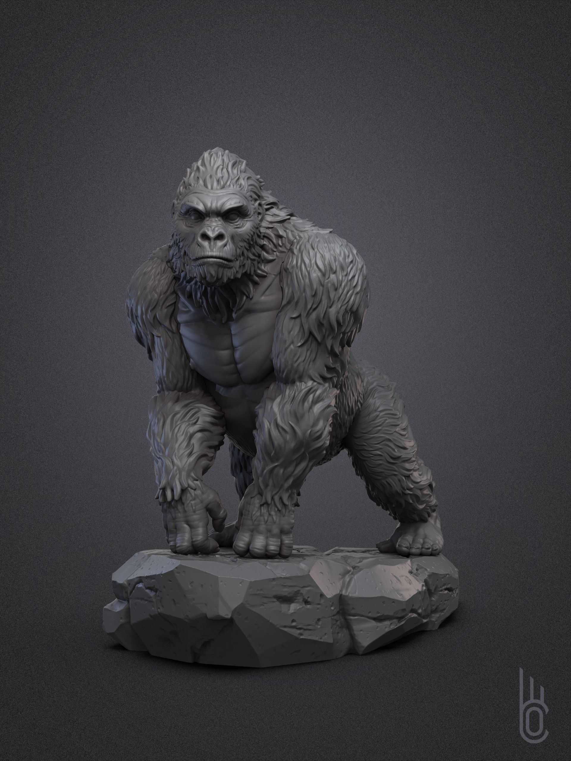 Gorilla on rock 3D print model_4