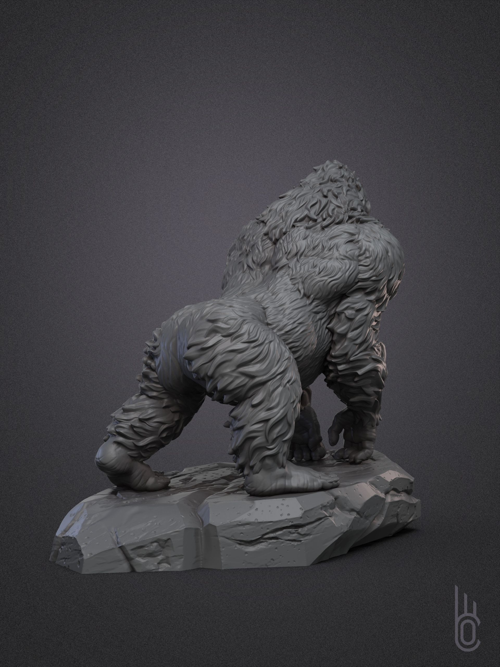 Gorilla on rock 3D print model_8
