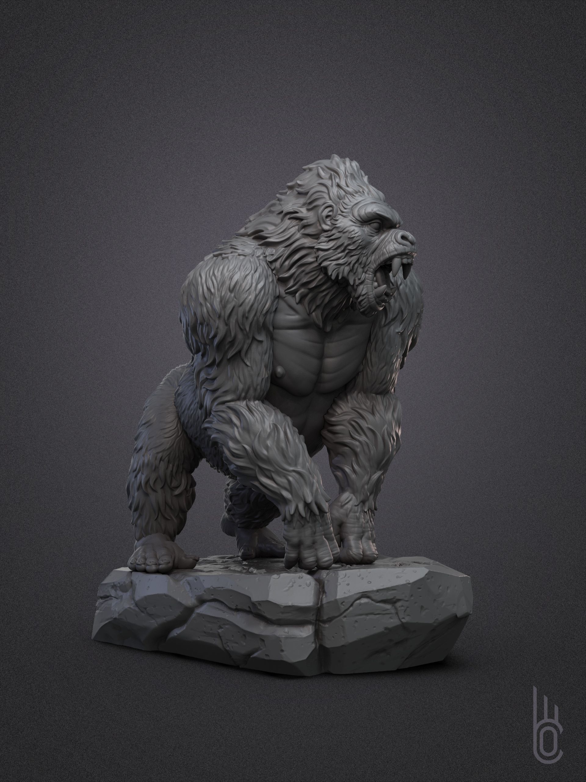 Gorilla on rock 3D print model_11