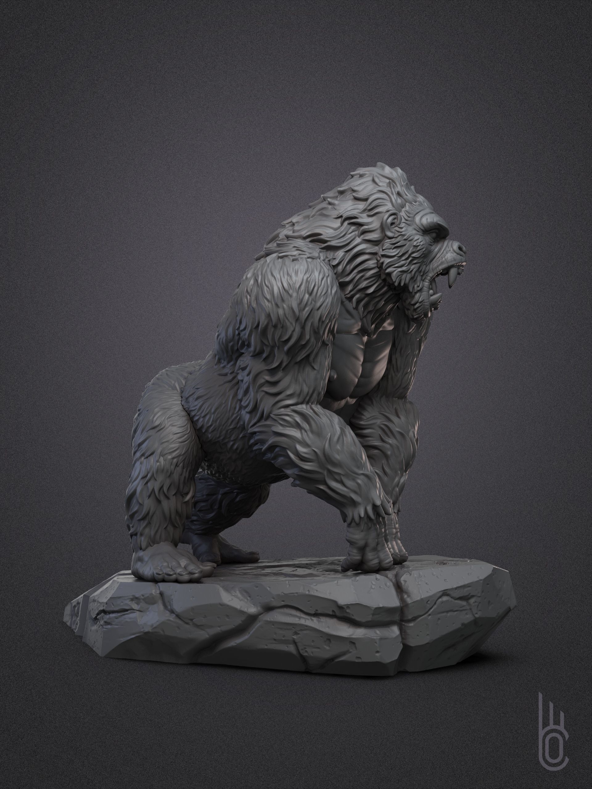 Gorilla on rock 3D print model_9