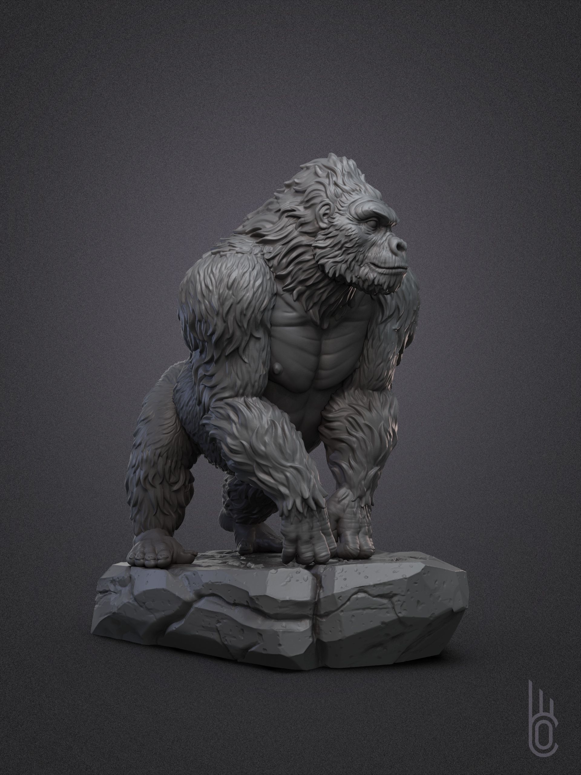 Gorilla on rock 3D print model_10