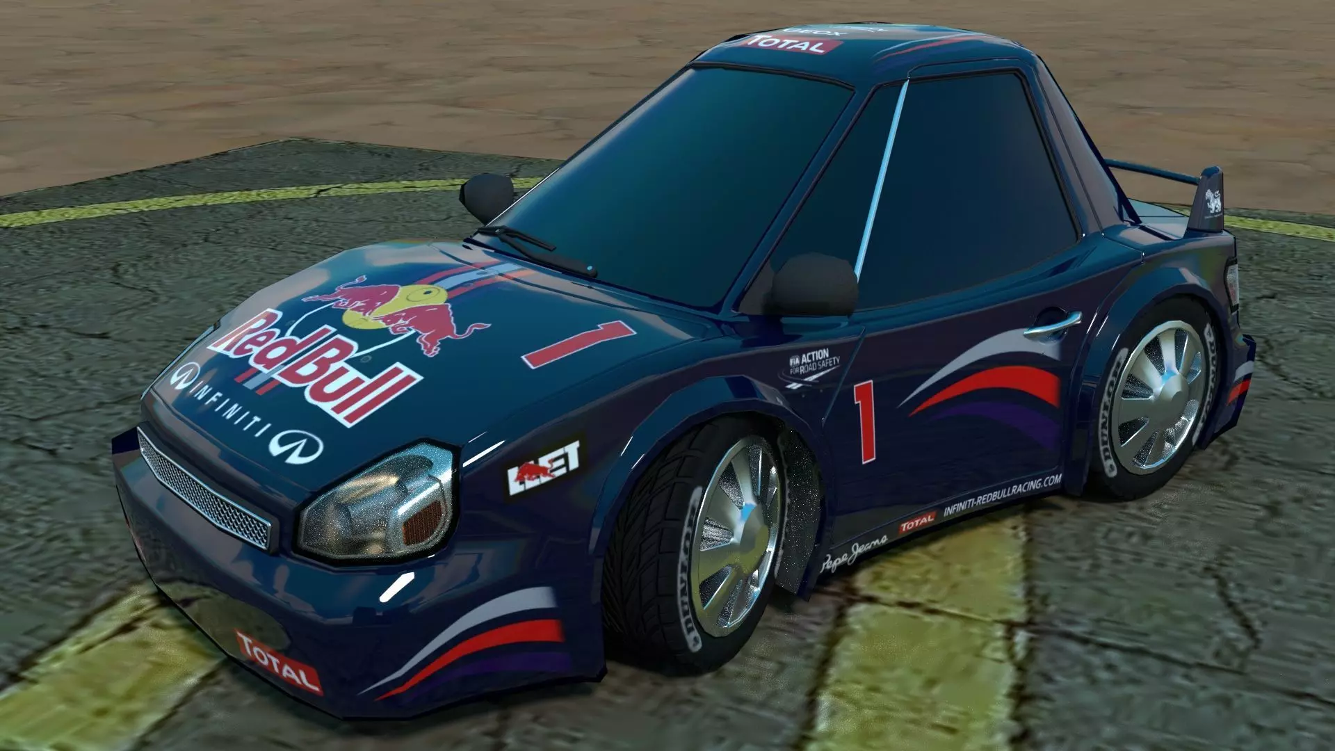 Rigged low poly cartoon racing car RED BULL Low-poly 3D model