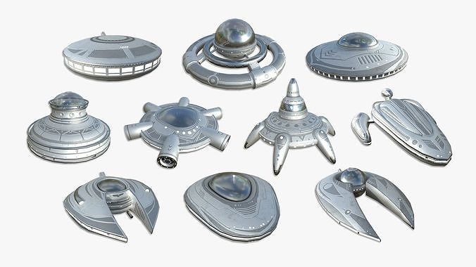 10 Alien Spaceships UFO Collection A Steel - Spacecraft Design 