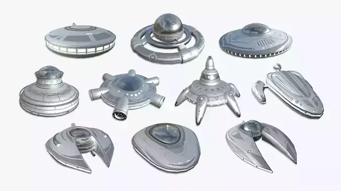 10 Alien Spaceships UFO Collection A Steel - Spacecraft Design 