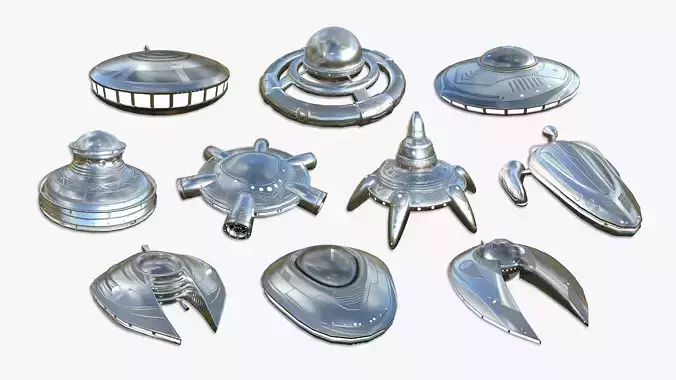 10 Alien Spaceships UFO Collection B Aluminum - Spacecraft 