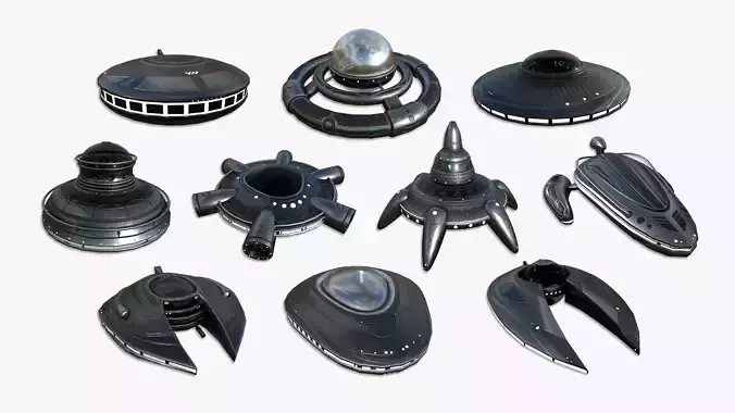 10 Alien Spaceships UFO Collection C Dark Steel - Spacecraft 