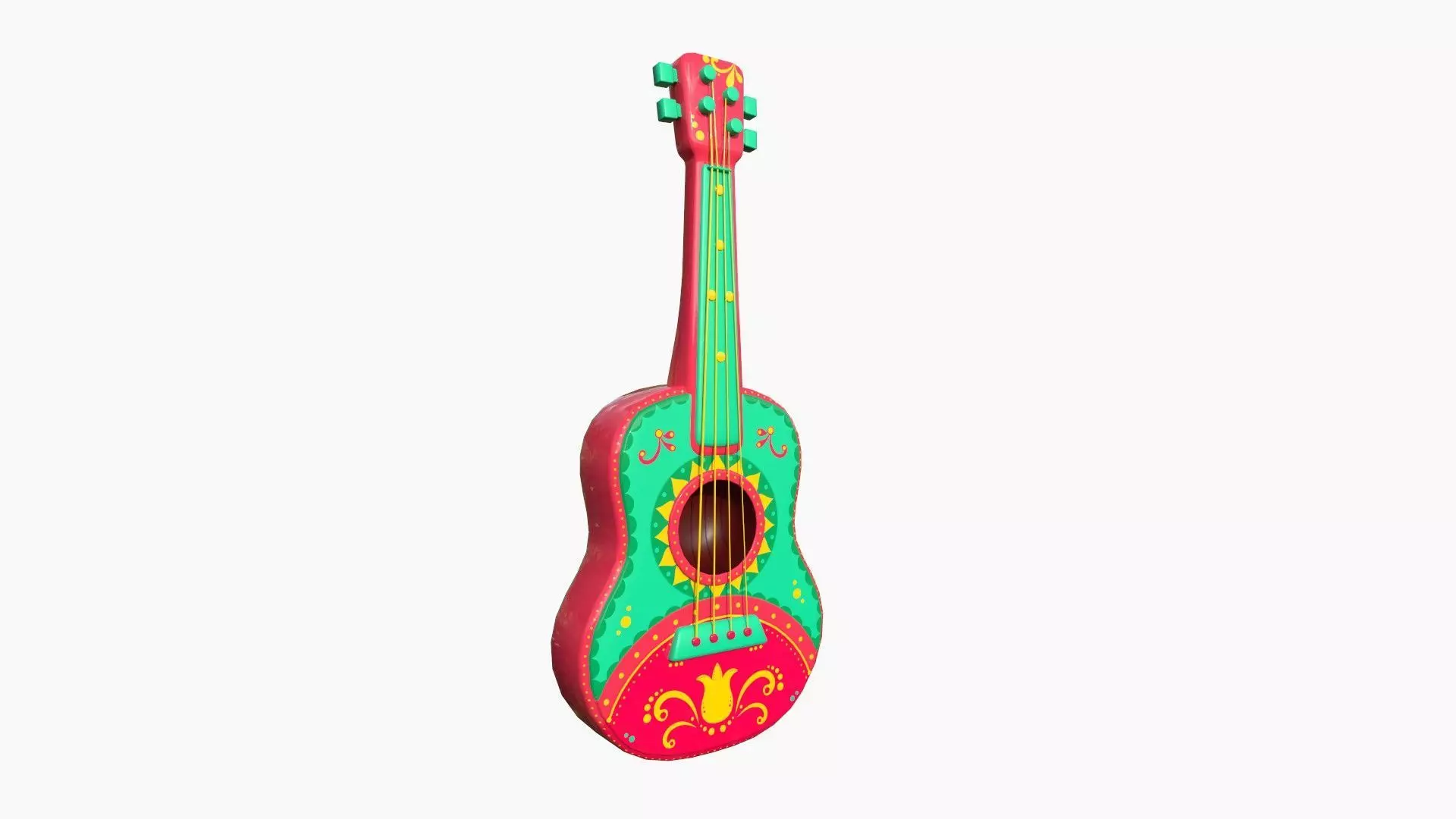 Cartoon Mexican Guitar A01 Green Red - Music Instrument Design Low-poly 3D model