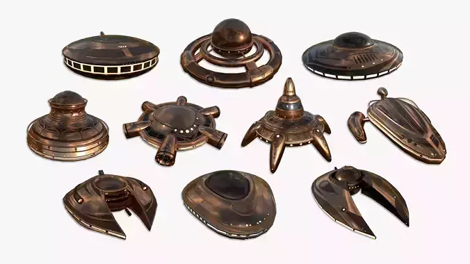 10 Alien Spaceships UFO Collection F Copper - Spacecraft Design 