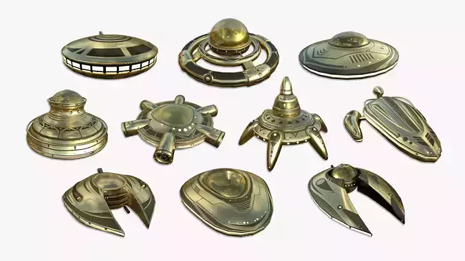 10 Alien Spaceships UFO Collection G Gold - Spacecraft Design 