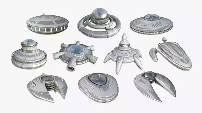 10 Alien Spaceships UFO Collection I White - Spacecraft Design 