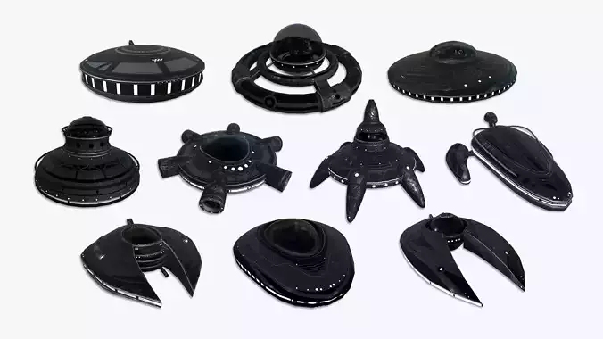10 Alien Spaceships UFO Collection J Black - Spacecraft Design 