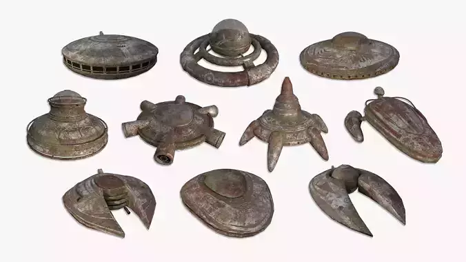 10 Alien Spaceships UFO Collection K Abandoned- Spacecraft 