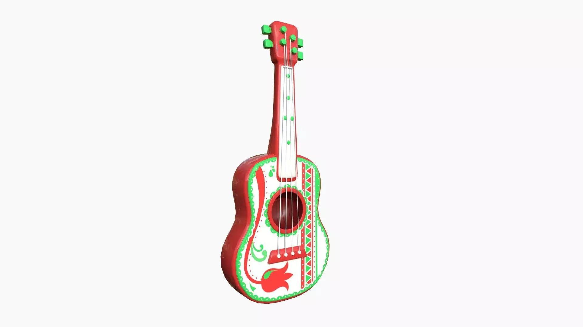 Cartoon Mexican Guitar A03 Red Green - Music Instrument Design Low-poly 3D model