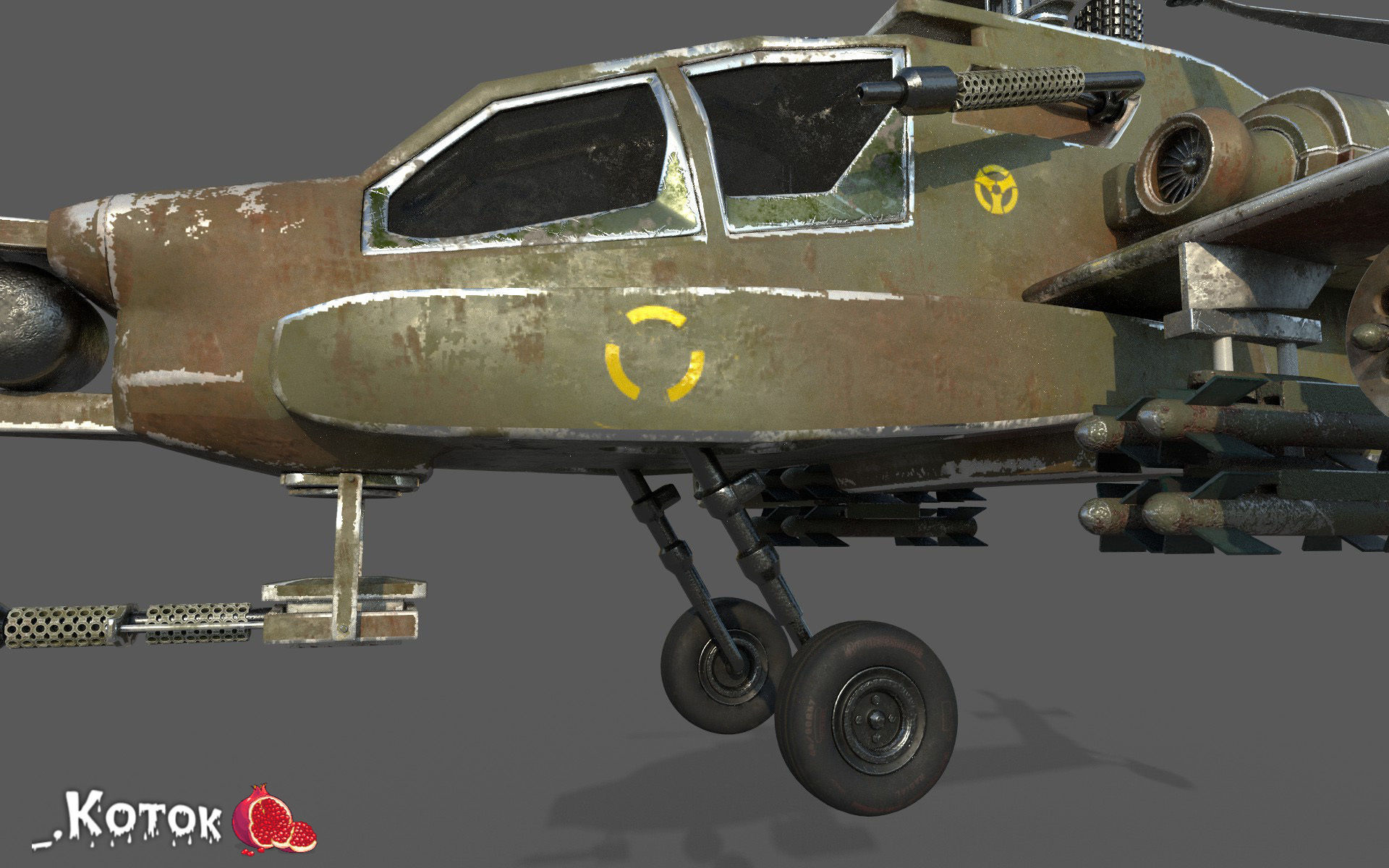 Apache military helicopter flying in sky Free low-poly 3D model_6