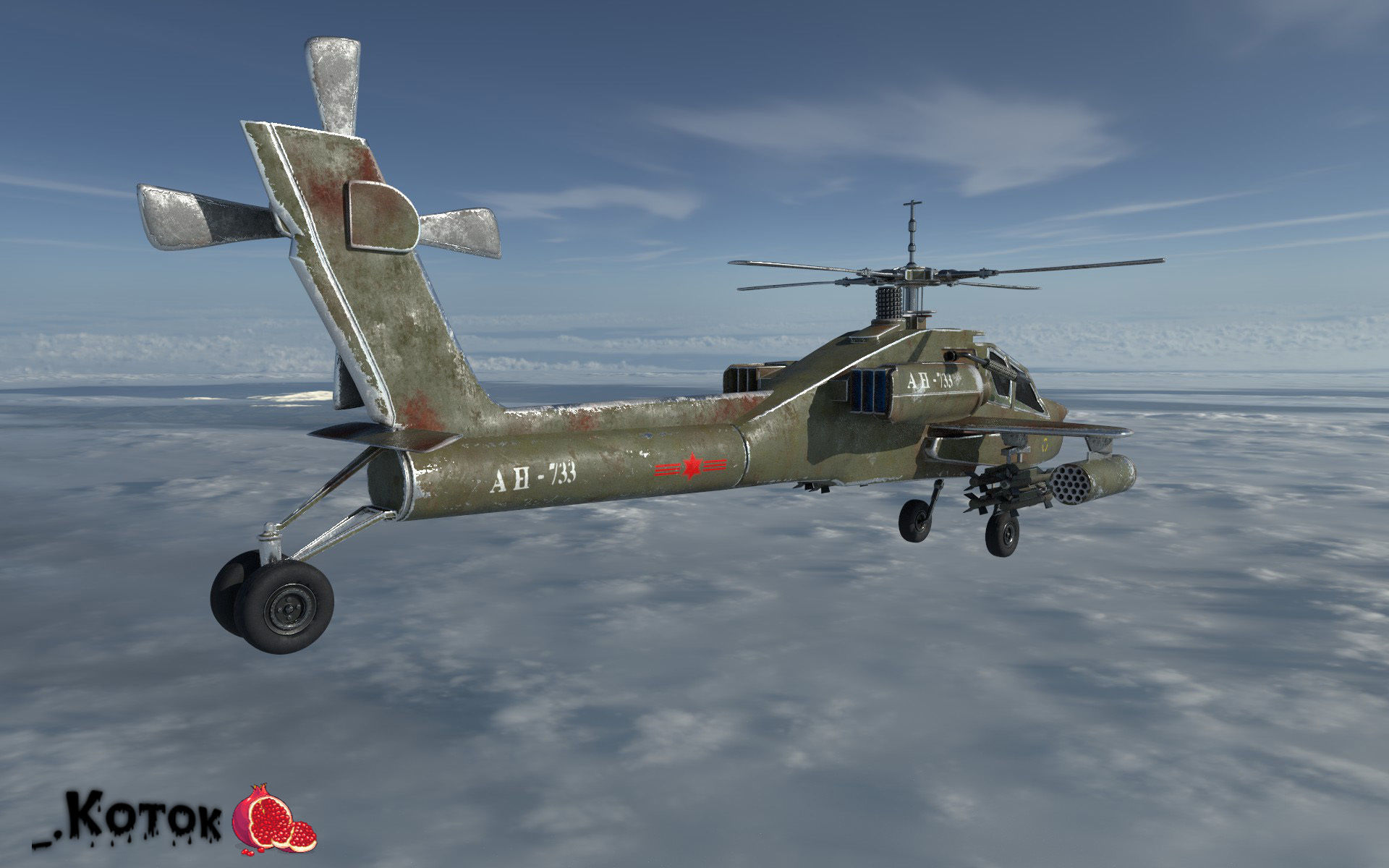 Apache military helicopter flying in sky Free low-poly 3D model_12