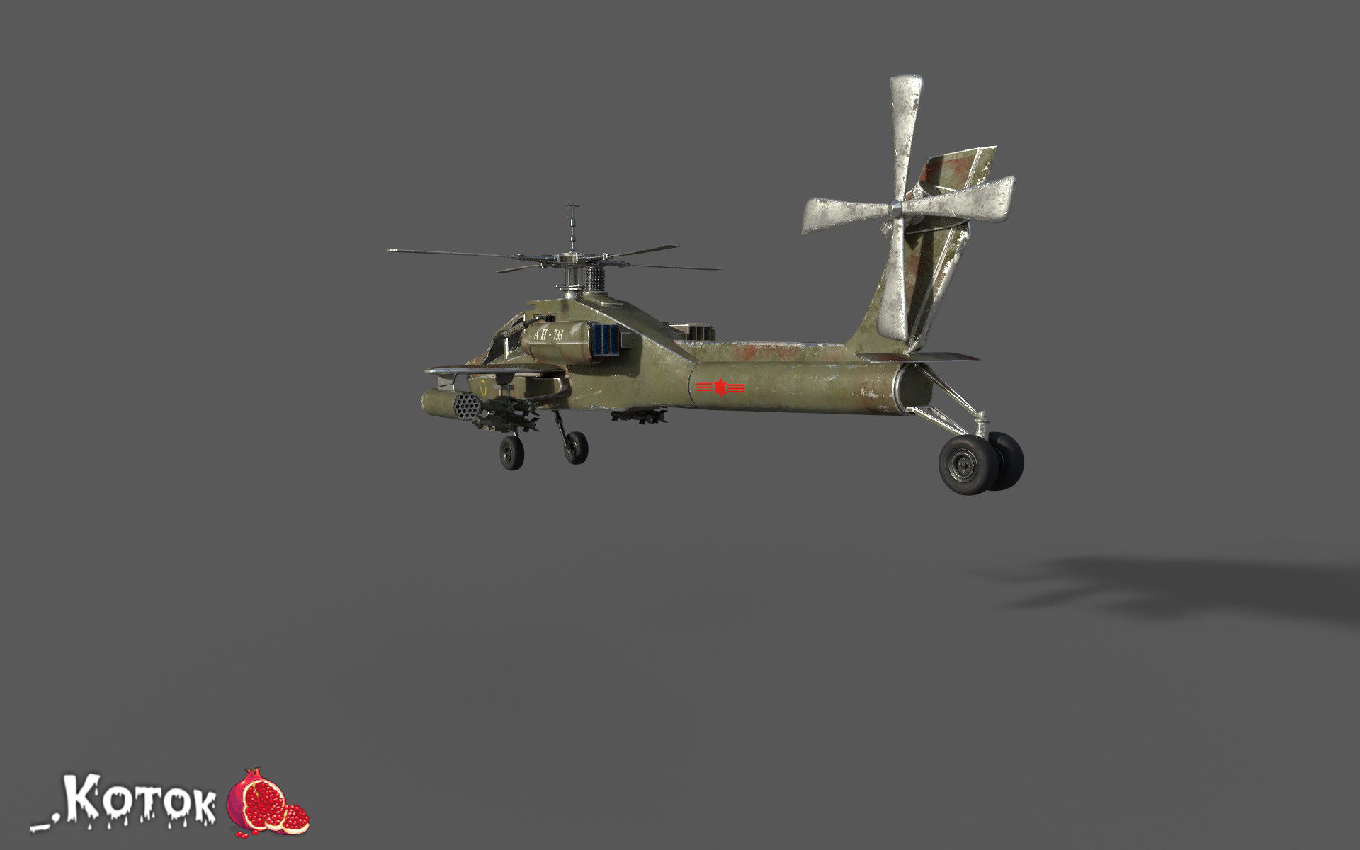 Apache military helicopter flying in sky Free low-poly 3D model_8