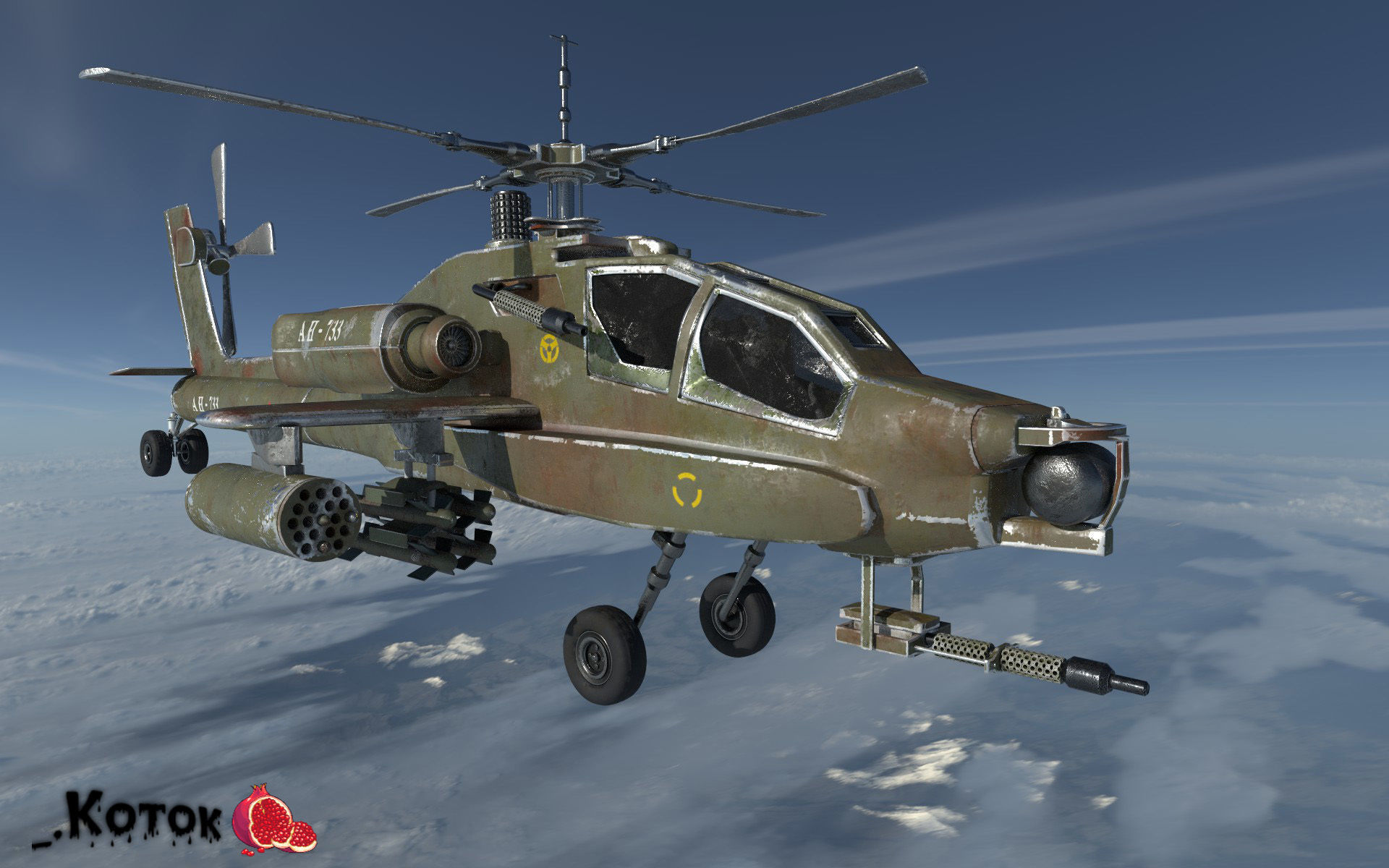 Apache military helicopter flying in sky Free low-poly 3D model_10