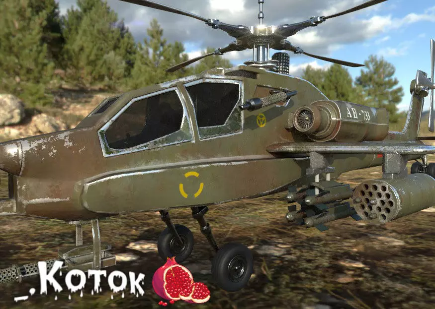 Apache military helicopter flying in sky Free low-poly 3D model_0