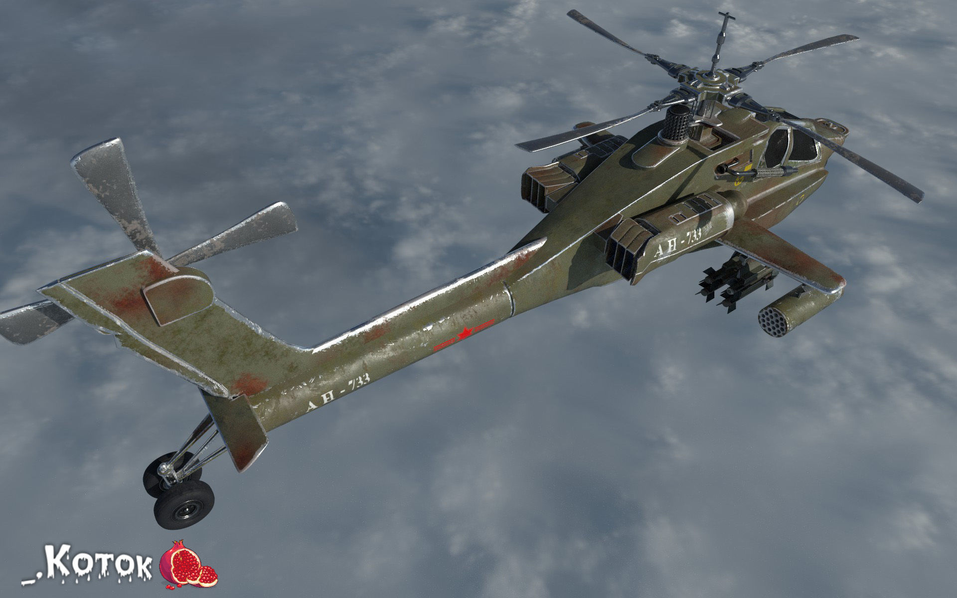 Apache military helicopter flying in sky Free low-poly 3D model_13