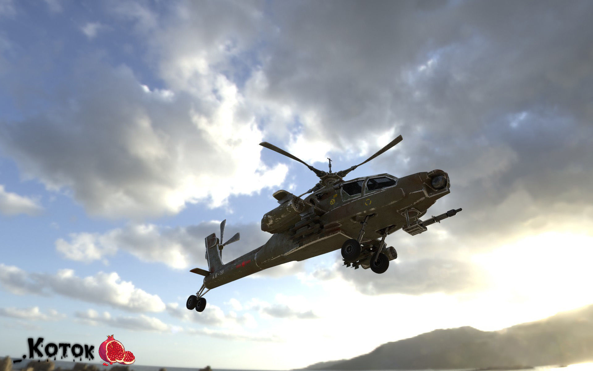 Apache military helicopter flying in sky Free low-poly 3D model_3