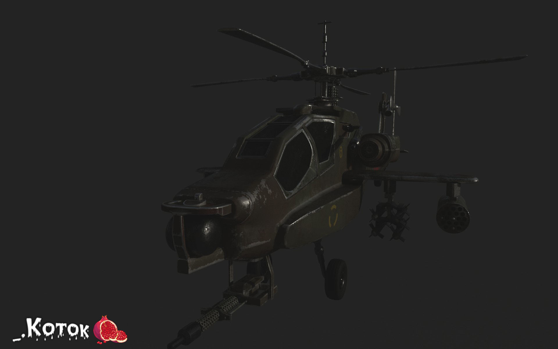 Apache military helicopter flying in sky Free low-poly 3D model_5
