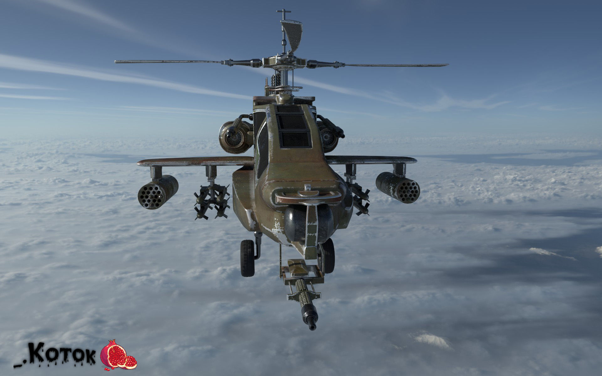 Apache military helicopter flying in sky Free low-poly 3D model_9