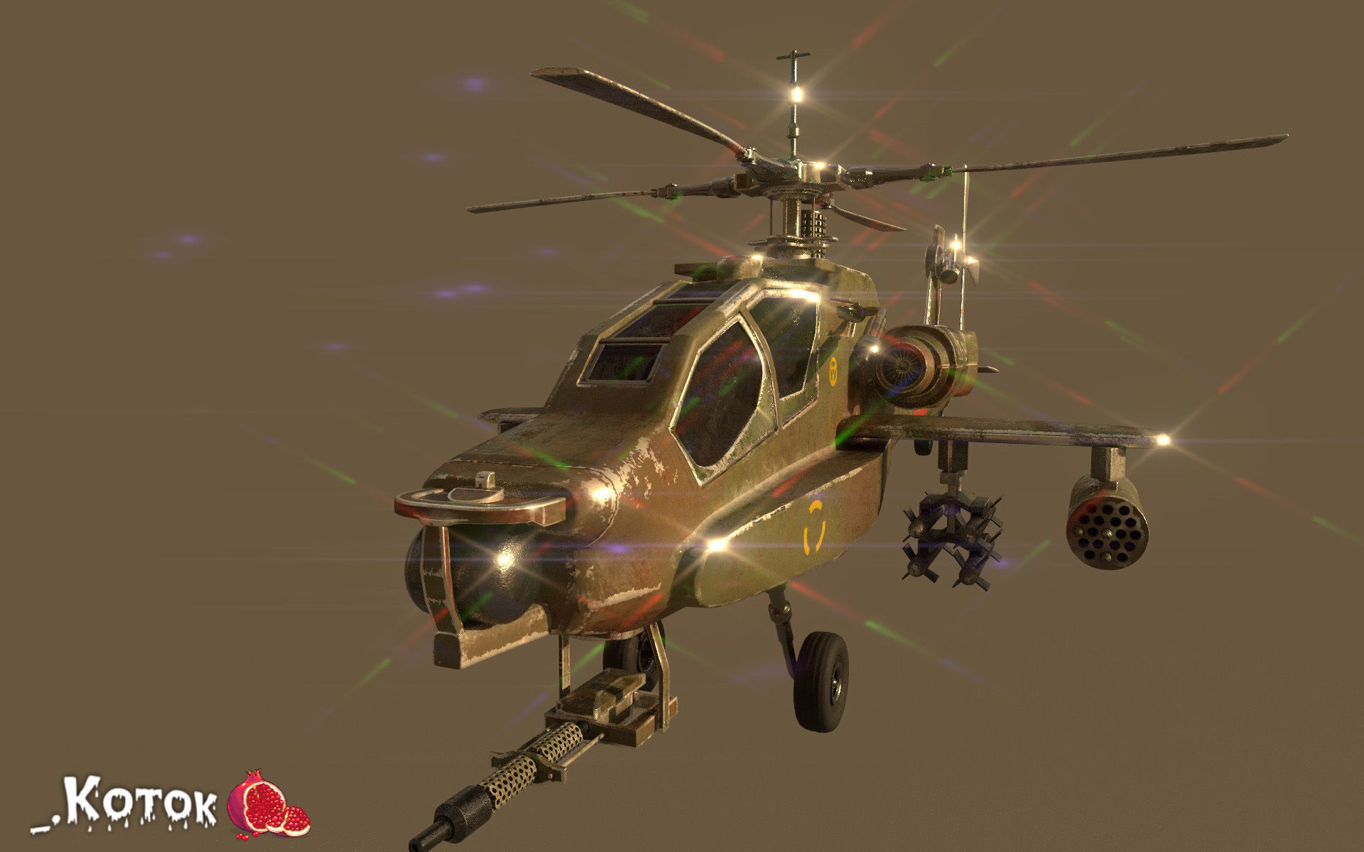 Apache military helicopter flying in sky Free low-poly 3D model_4