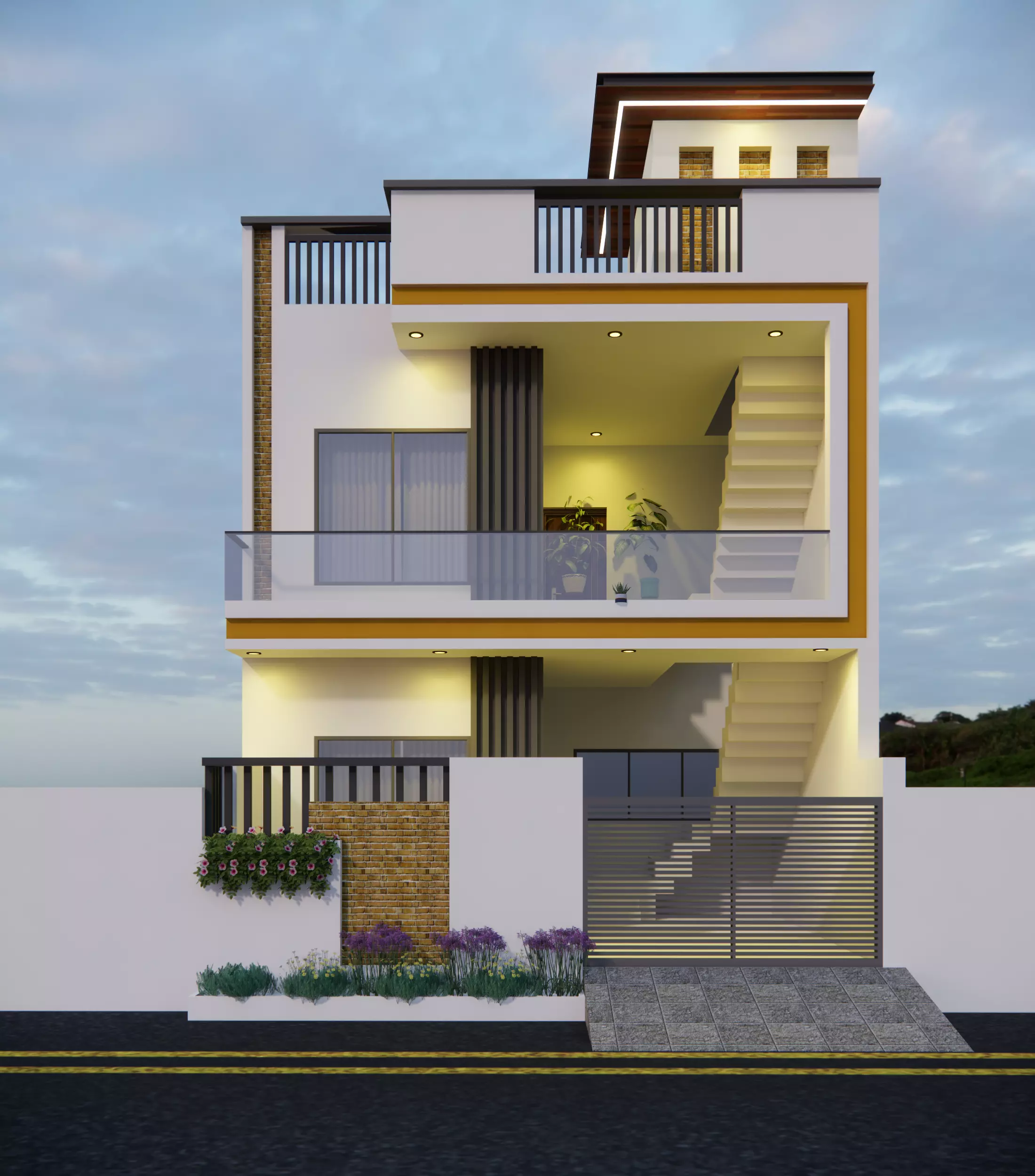 Modern House Elevation 3D model Exterior Design 3D model_0