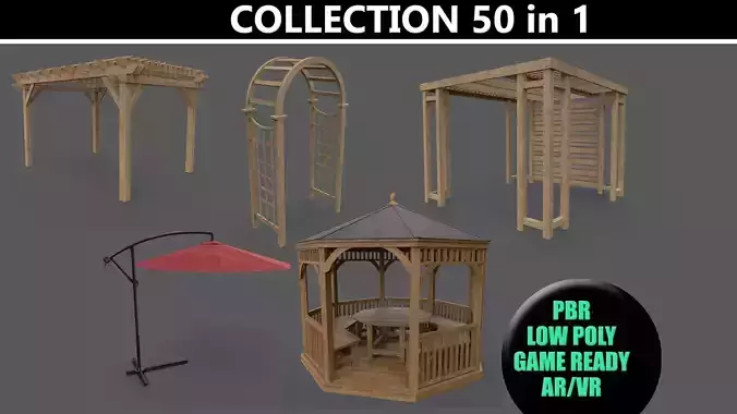 PBR Wooden Pergola Gazebo - Collection 