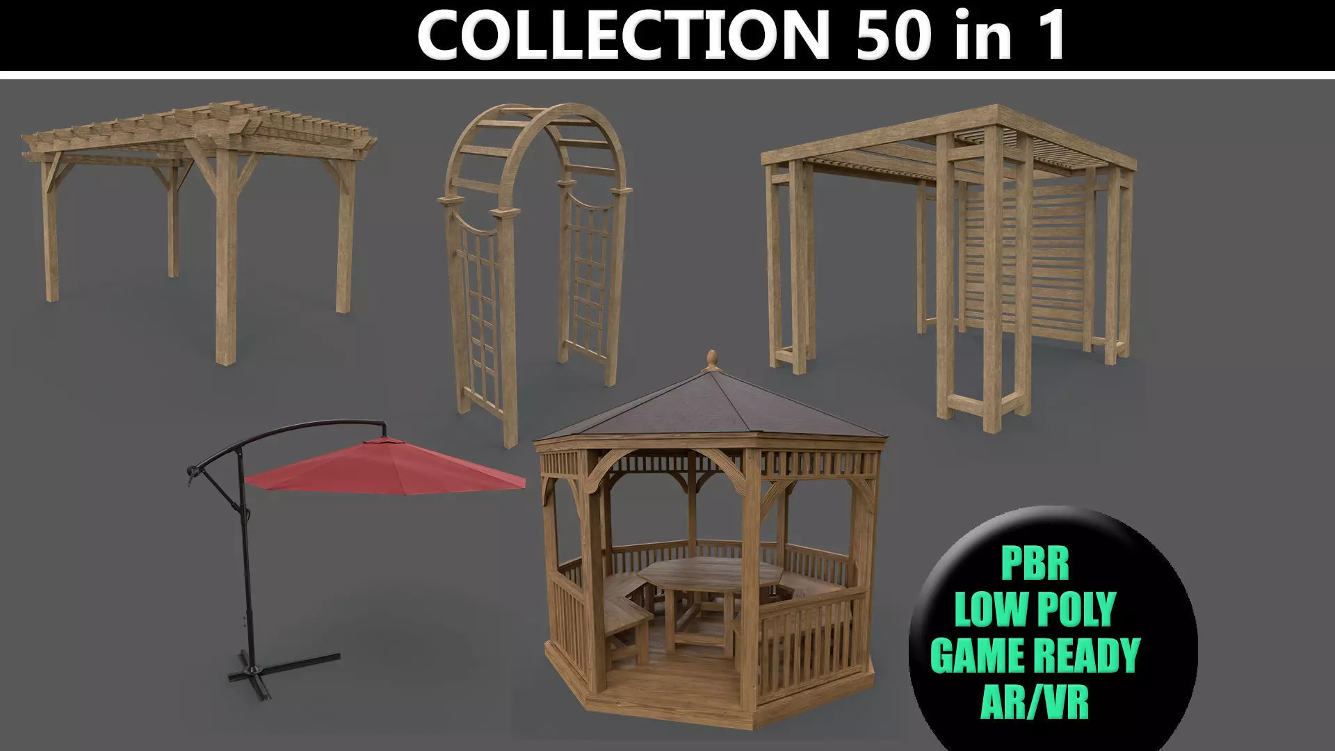 PBR Wooden Pergola Gazebo - Collection _0