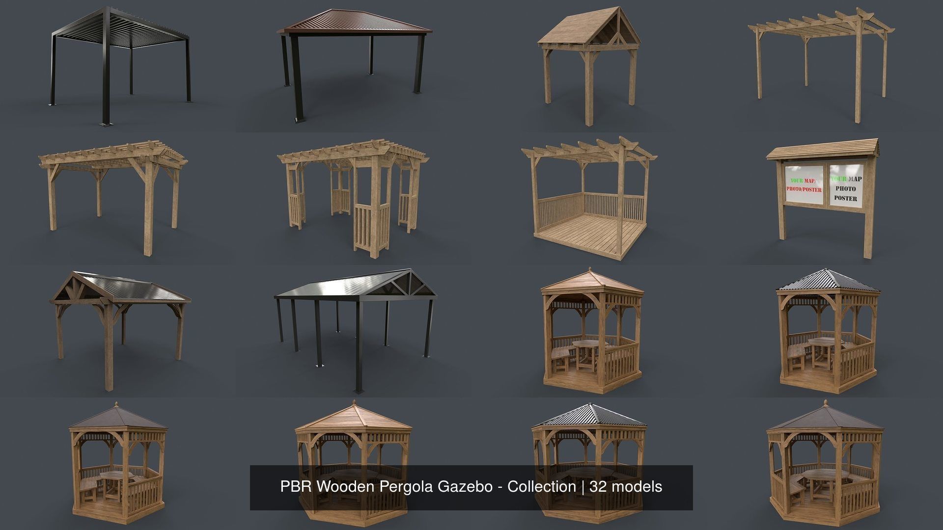 PBR Wooden Pergola Gazebo - Collection _74