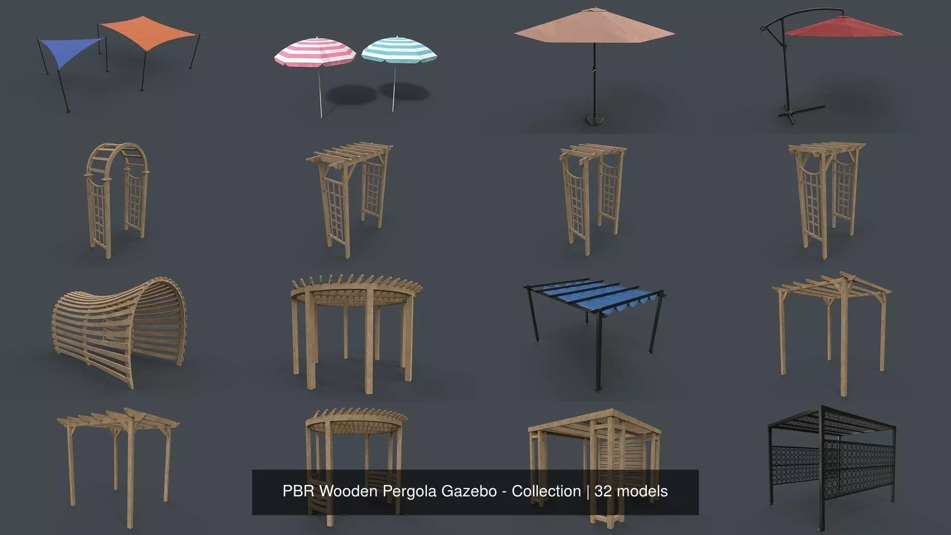PBR Wooden Pergola Gazebo - Collection _73
