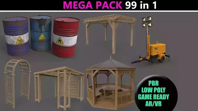 PBR Street Park Pergola Gazebo - Mega Pack 3D Model Collection