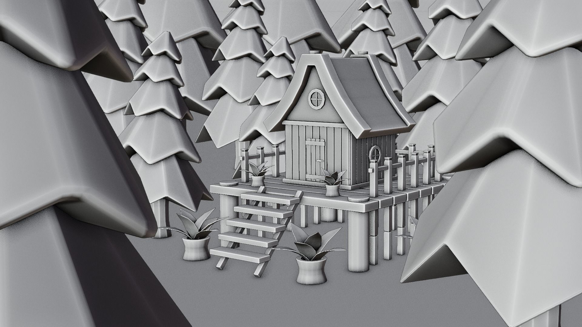 Cartoon Forest Cabin - Stylized Fantasy House 3D Model 3D model_6