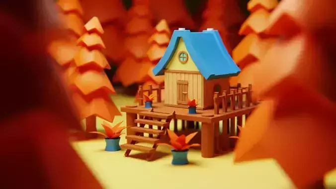 Cartoon Forest Cabin - Stylized Fantasy House 3D Model