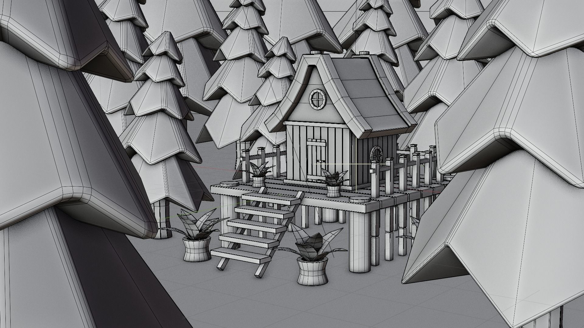 Cartoon Forest Cabin - Stylized Fantasy House 3D Model 3D model_7