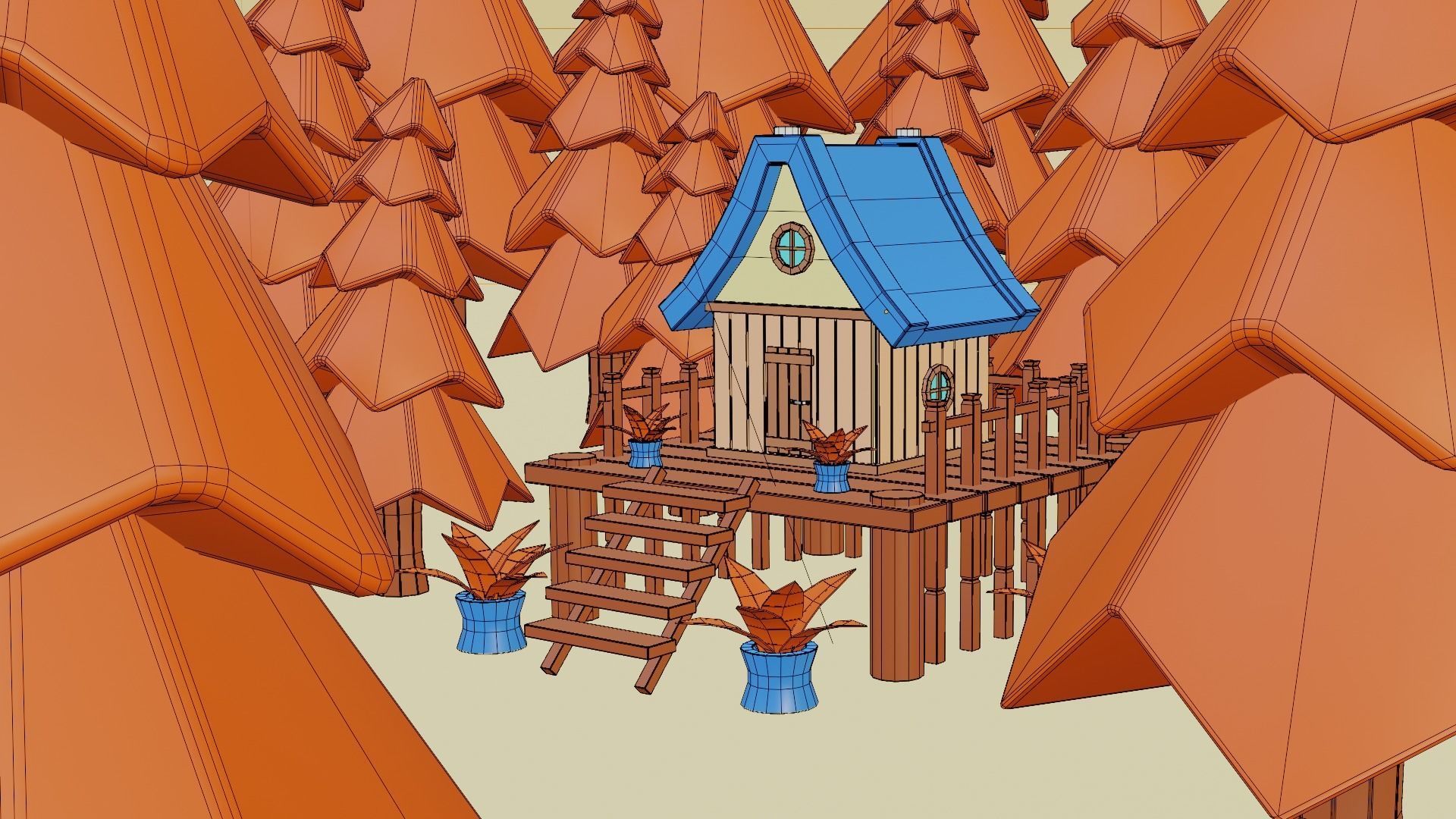 Cartoon Forest Cabin - Stylized Fantasy House 3D Model 3D model_8