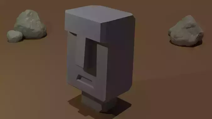 Moai 3D stone statue in desert