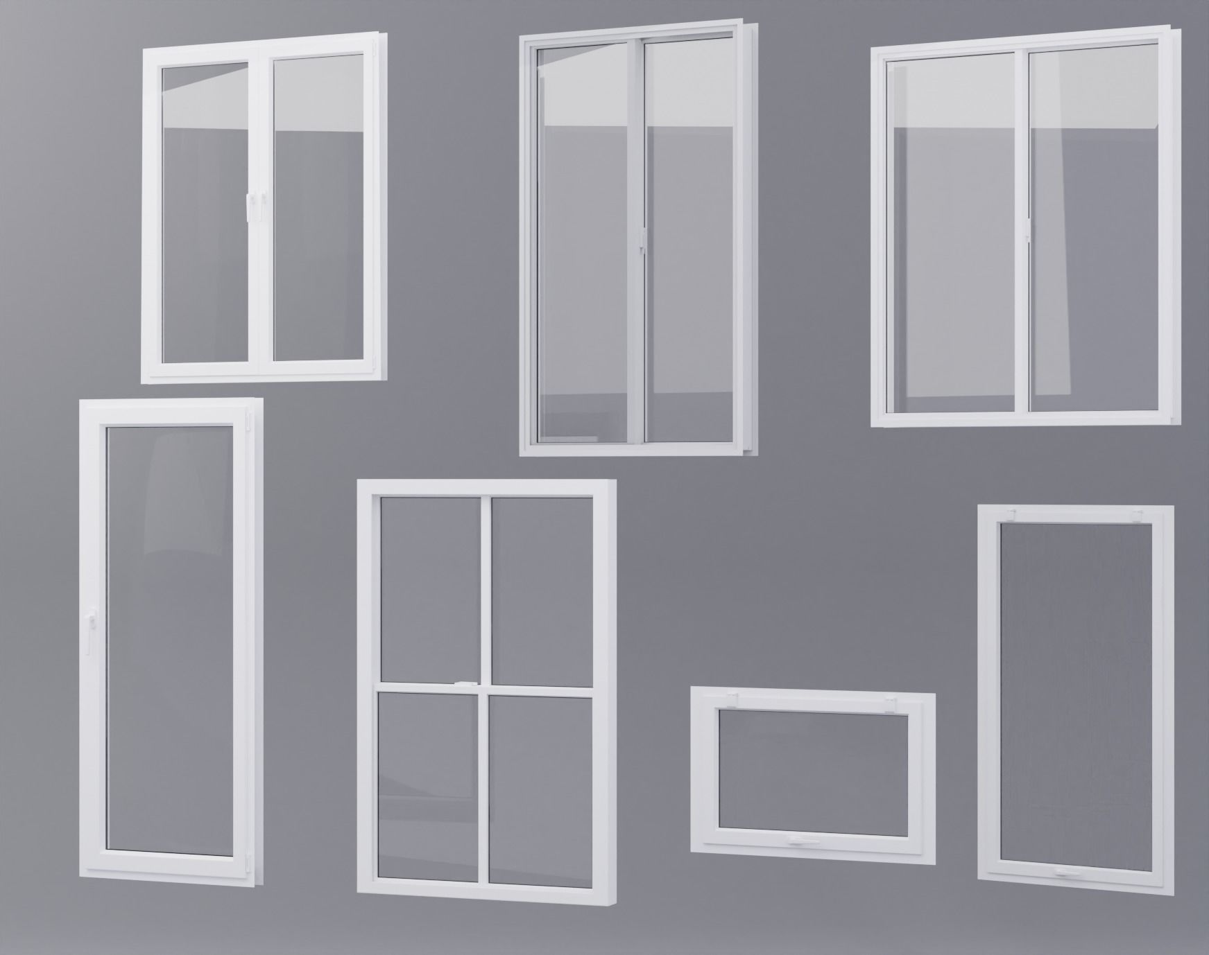 White pvc windows Low-poly 3D model_1