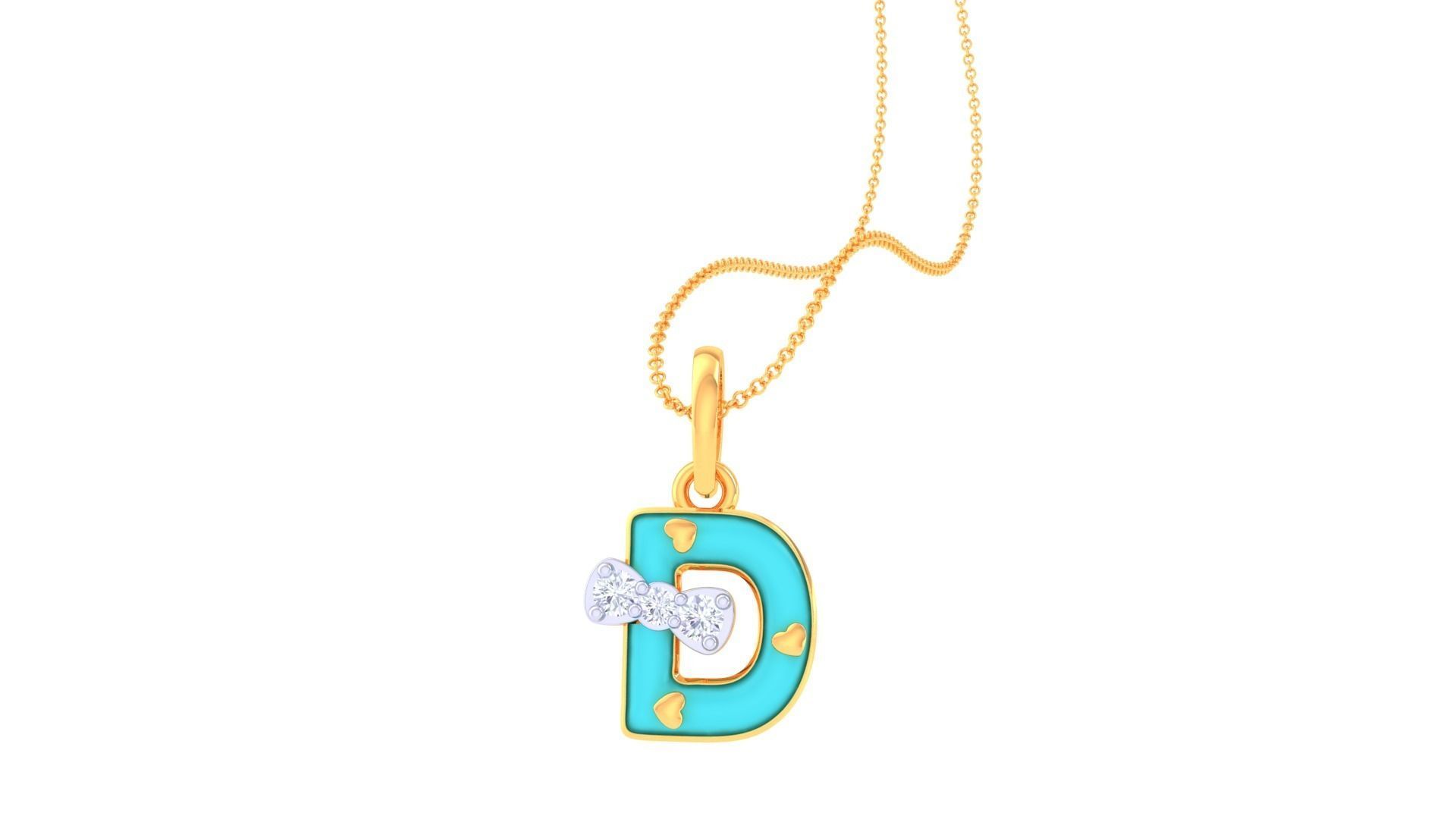 Kids Alphabet D Pendants 3dm STL OBJ FBX Renders Details 3D print model_1